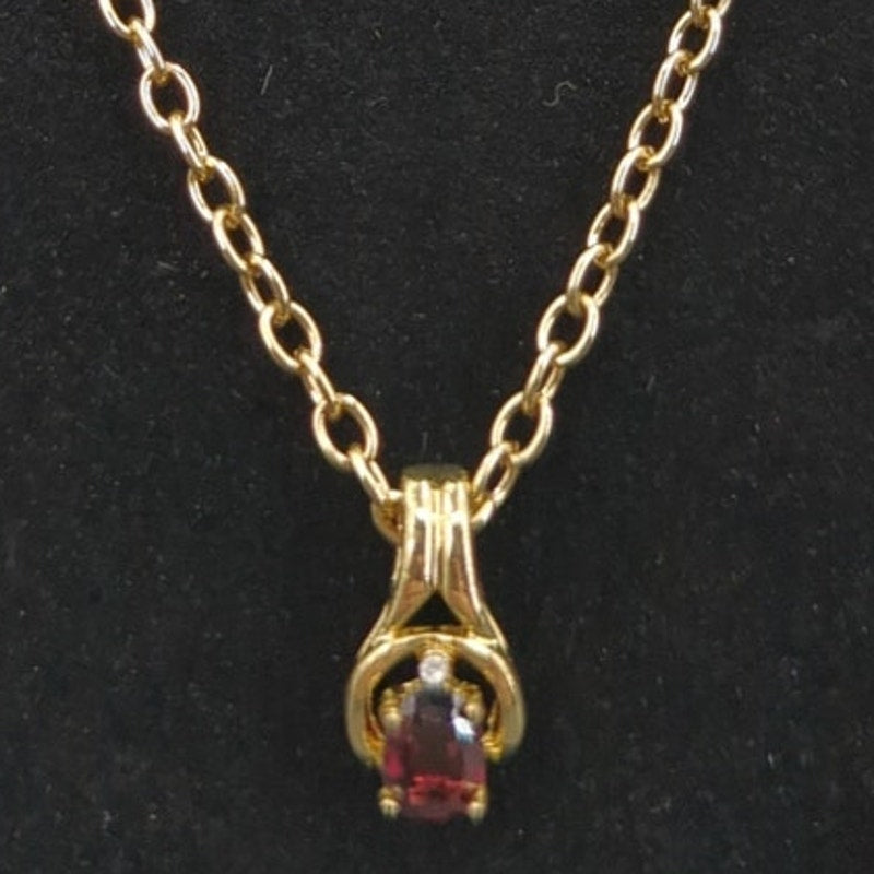 Vintage Fashion Necklace Gold-Tone Teardrop Pendant Necklace Ruby Red Stone 18"