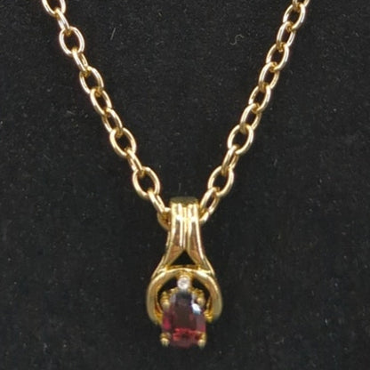 Vintage Fashion Necklace Gold-Tone Teardrop Pendant Necklace Ruby Red Stone 18"