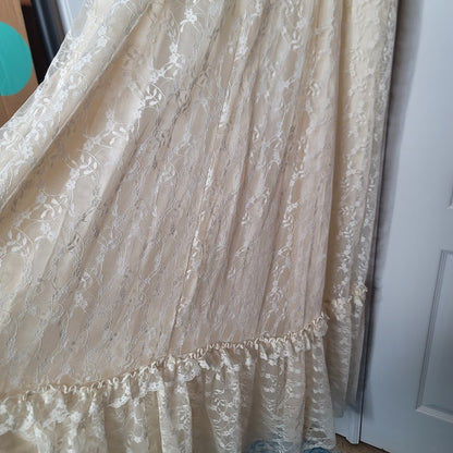 Vintage Lace Overlay Spaghetti strap satin bow Tiered bottom Prom wedding formal