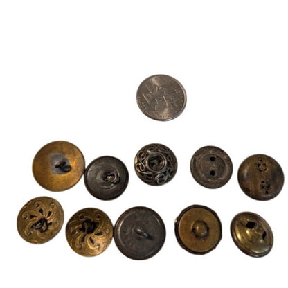 LOT of 10 Antique Vintage Victorian Brass Mixed Materials Buttons ESTATE FIND