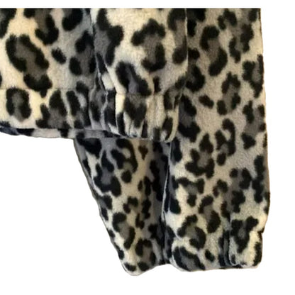 NWT Abound Crop Drawstring Cozy Fleece Top Sz XXS/2XS in Black Giada Leopard