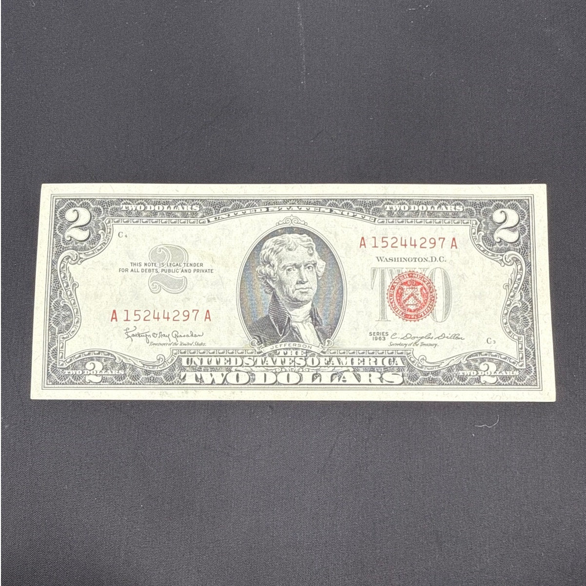 Paper Currency Bank Note USA Paper Money  $2 Series 1963 red seal