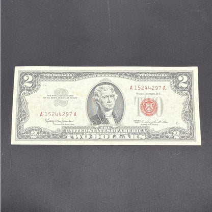 Paper Currency Bank Note USA Paper Money  $2 Series 1963 red seal