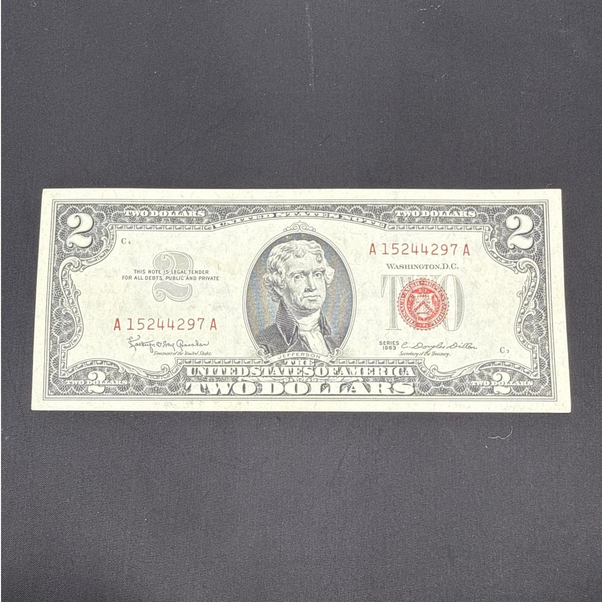 Paper Currency Bank Note USA Paper Money  $2 Series 1963 red seal