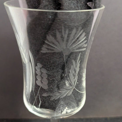 Vintage Handcrafted Romanian Etched Crystal Wine Glasses Floral Stemware Set 5