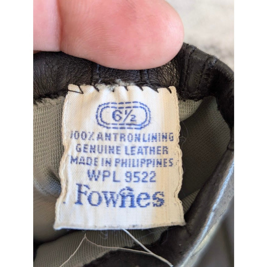 Vintage Fownes Charcoal Gray Leather Gloves Size 6.5 Rayon Lined Geometric