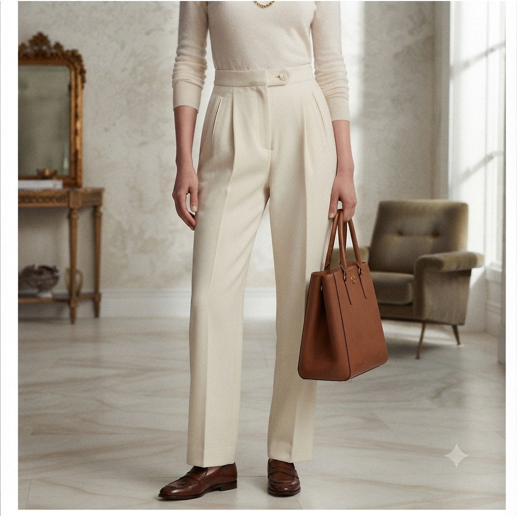 Nygard Size 4 Petite Pleated Pants career Cream High Waisted Classic Dress