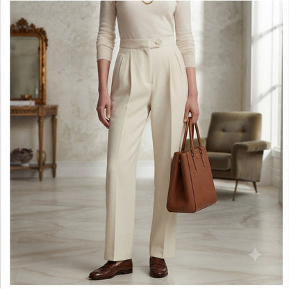 Nygard Size 4 Petite Pleated Pants career Cream High Waisted Classic Dress