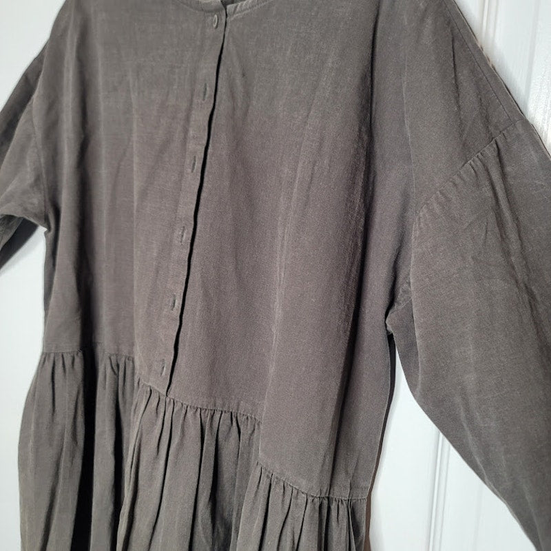 Lintu Laulu Japanese Oversize Dress Putty Gray Long Sleeve Pockets Lagenlook