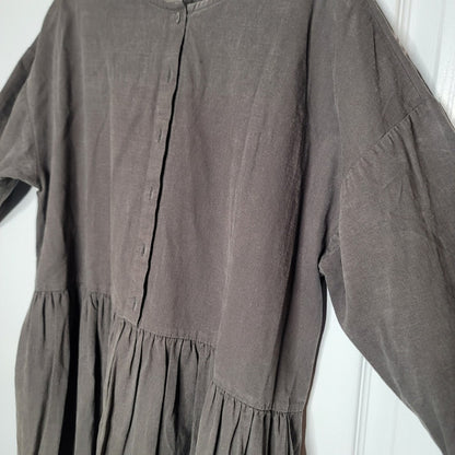 Lintu Laulu Japanese Oversize Dress Putty Gray Long Sleeve Pockets Lagenlook