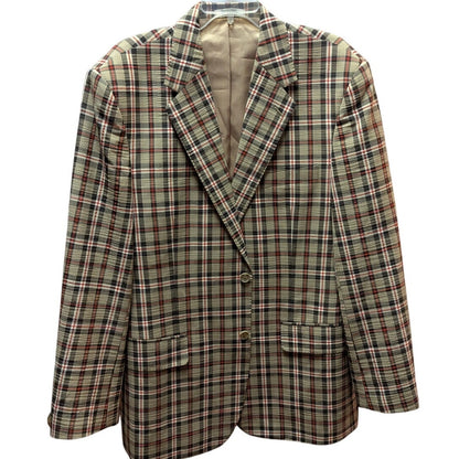 Vintage Bespoke Plaid Wool Blazer Sport Coat Brown Tan Red Checked Rockabilly