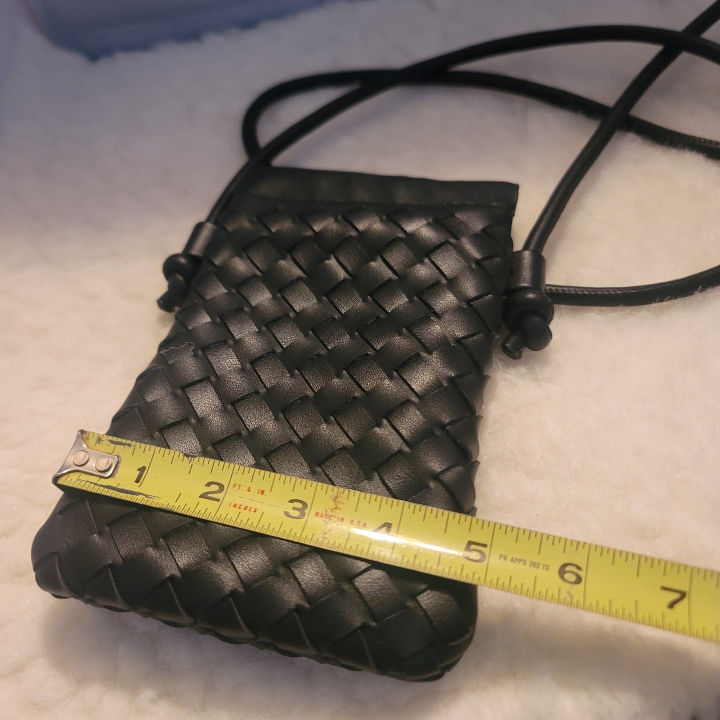 Urban Expressions Black Woven Crossbody Phone Bag Minimalist Quiet Luxury Small