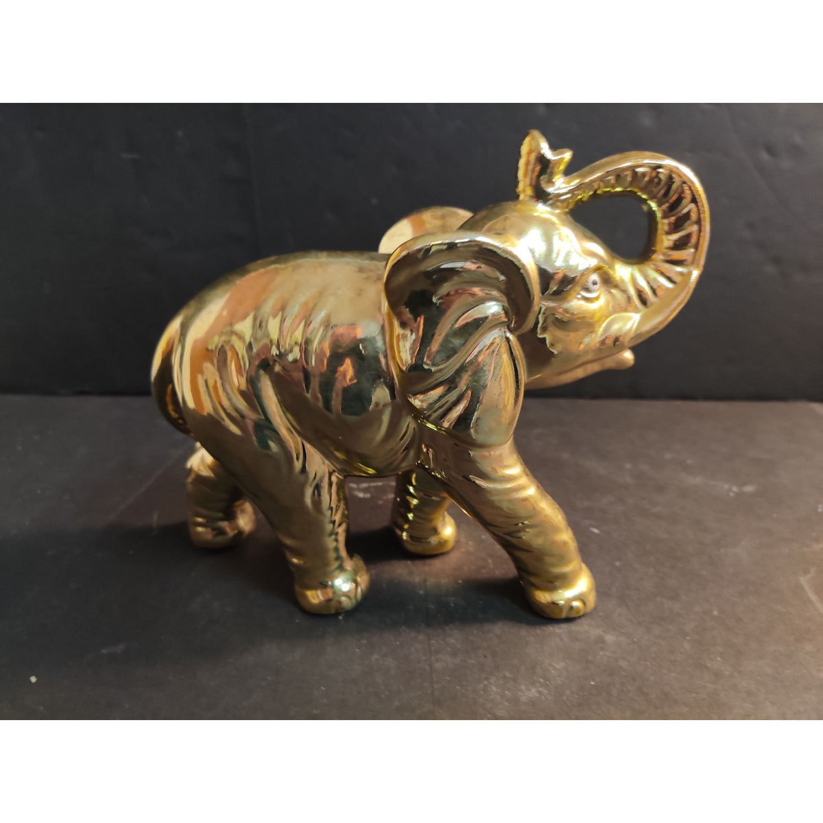 Vintage Mid-Century Japanese Gold Gilt Ceramic Elephant Figurine