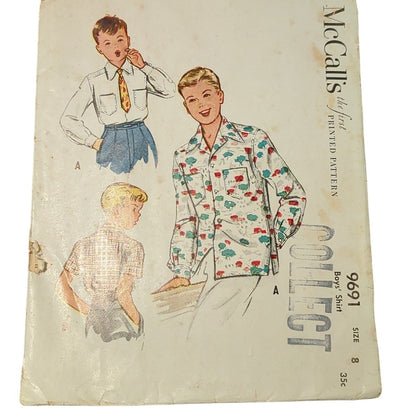 Vintage Sewing pattern McCall's 9691 Size 8 Boys' Shirt