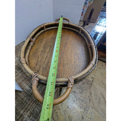Vintage Rattan and Wicker Oval Serving Tray with Woven Trim and Handles