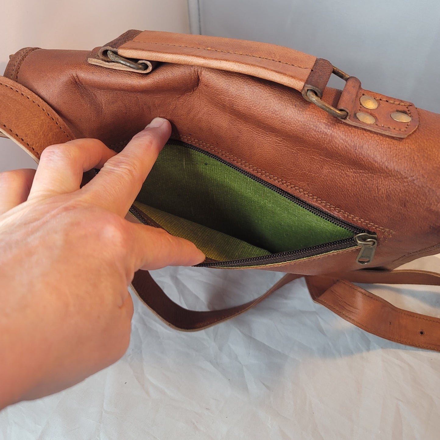 leather Purse bag crossbody camel front flap adjustable top handle Satchel