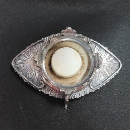 Trinket dish silver footed Italy porcelain round Meriden 294 tray Vanity set