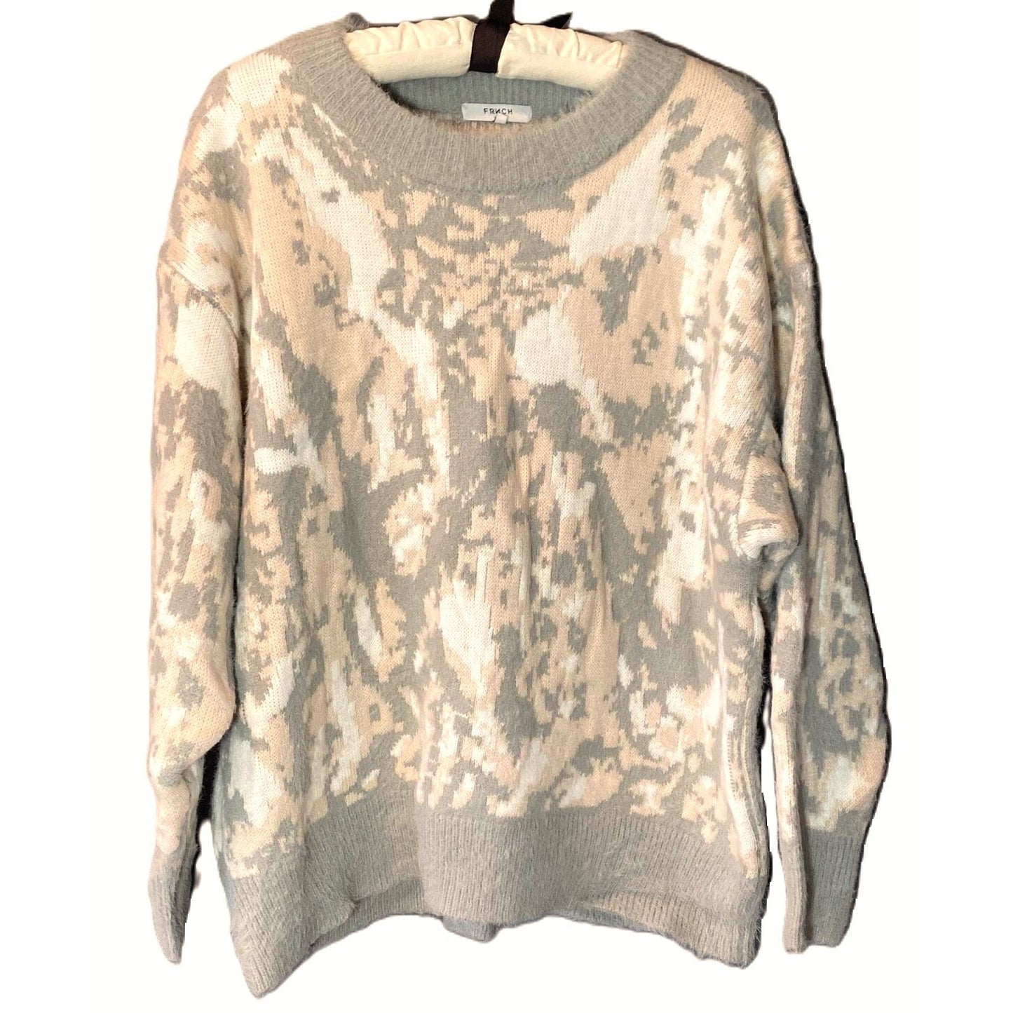 Frnch Paris Fuzzy Pullover Crew Sweater Sz M/L Medium Large in Pink/Grey NWT