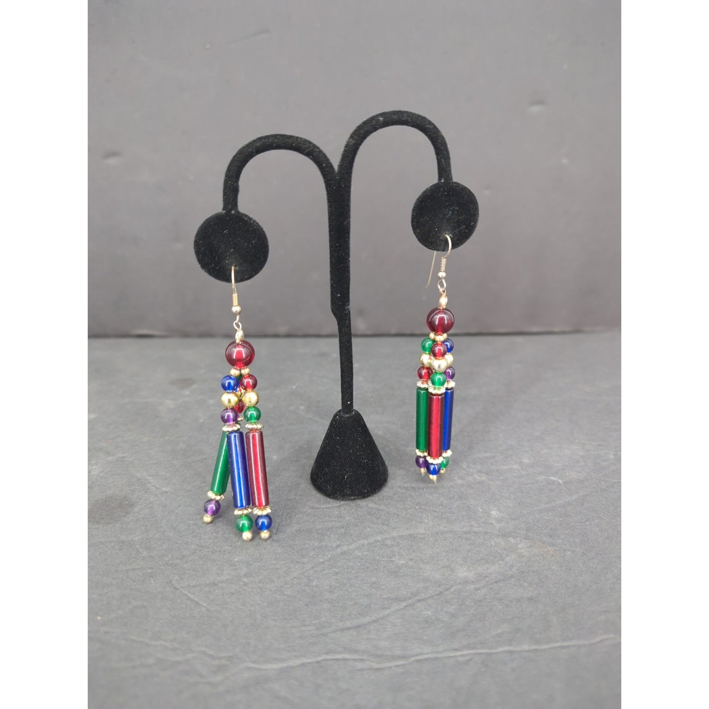 Vintage Beaded Fringe Dangle Earrings Southwestern Boho Pierced Statement