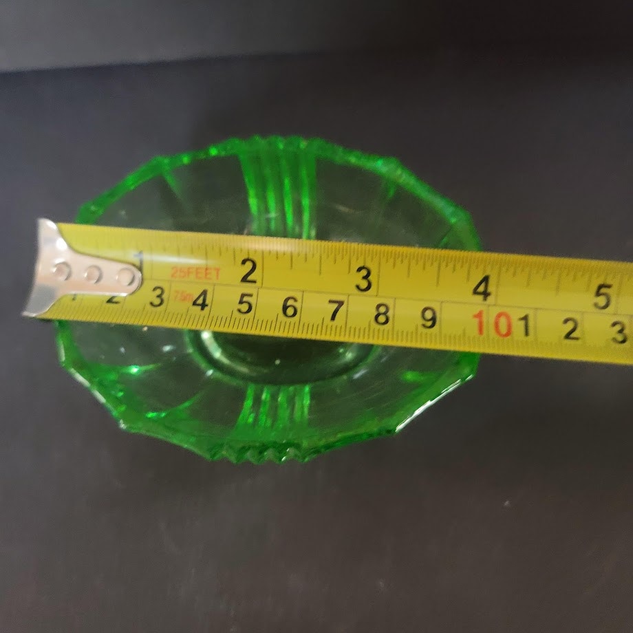 Vintage Pressed Uranium Vaseline Glass Vanity dish NO LID Green 2" x 4"