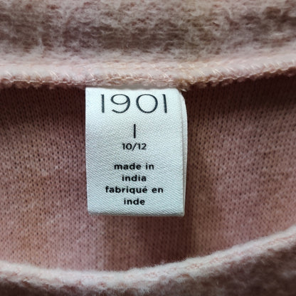 1901 Blush Pink Pearl Shoulder Sweater: Elegant Casual Cozy Long Sleeve Pullover