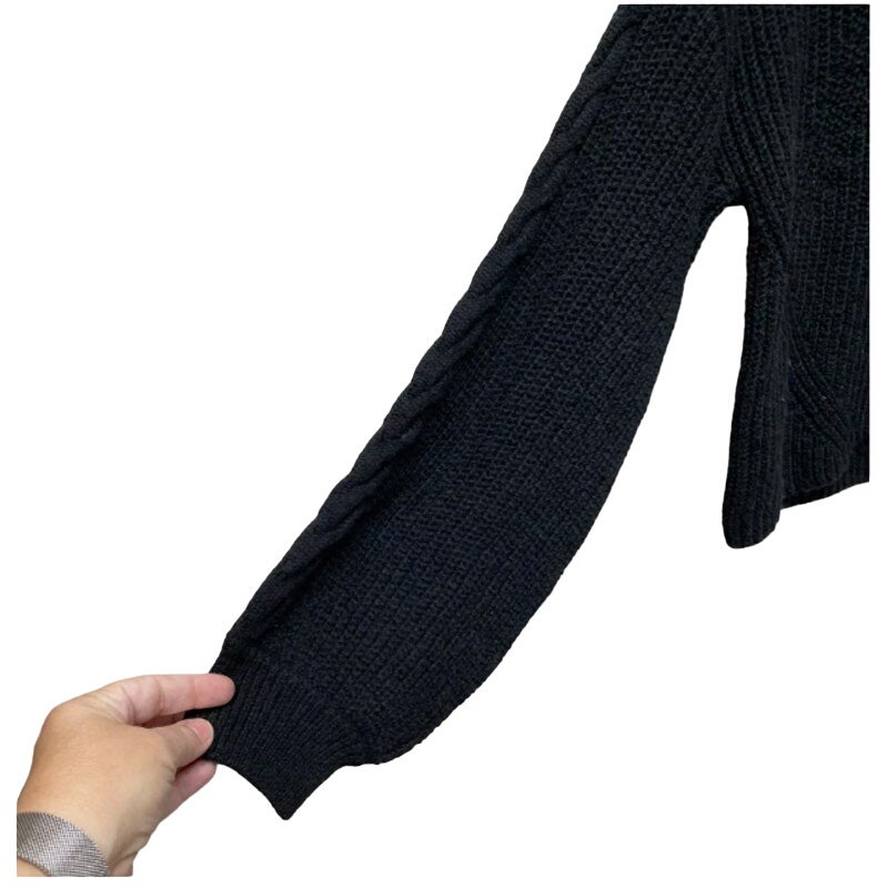 BP Black Balloon Sleeve Cable Knit Crew Neck Thermal Pullover Sweater MEDIUM new