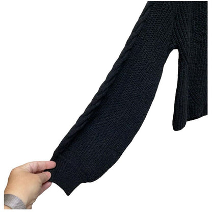 BP Black Balloon Sleeve Cable Knit Crew Neck Thermal Pullover Sweater MEDIUM new