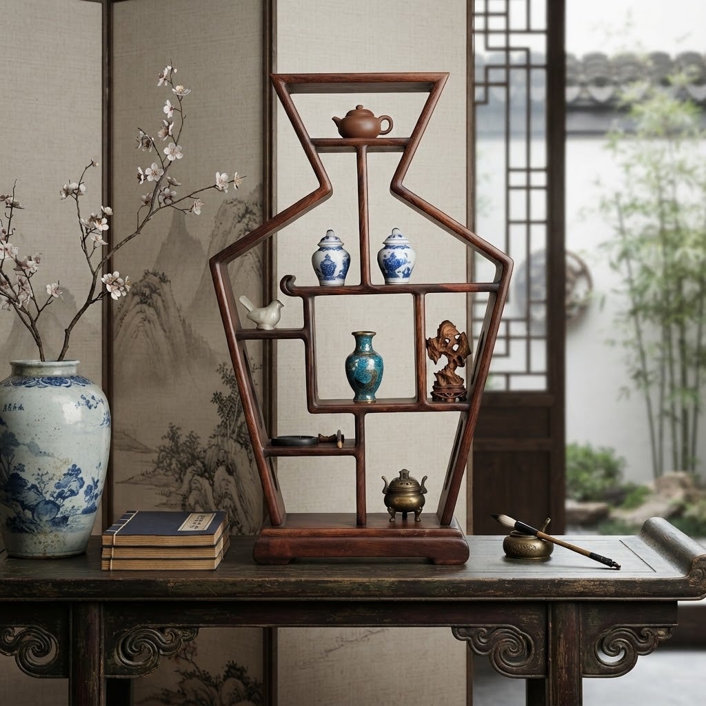 Vintage Asian Rosewood Duobaoge Wall Shelf Curio Display Cabinet