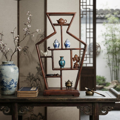 Vintage Asian Rosewood Duobaoge Wall Shelf Curio Display Cabinet