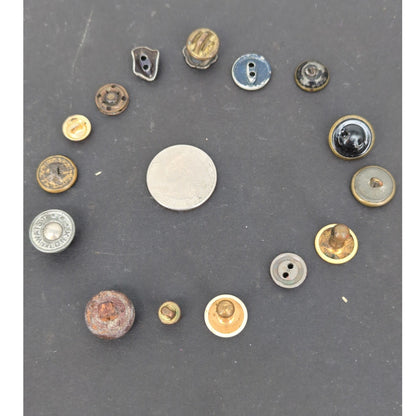 LOT of 15 Antique Vintage Victorian Brass Mixed Materials Buttons ESTATE FIND G