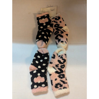 Tucker + Tate Girls Pink Black Leopard Fuzzy Cozy Socks 2-Pack Size S/M NWT