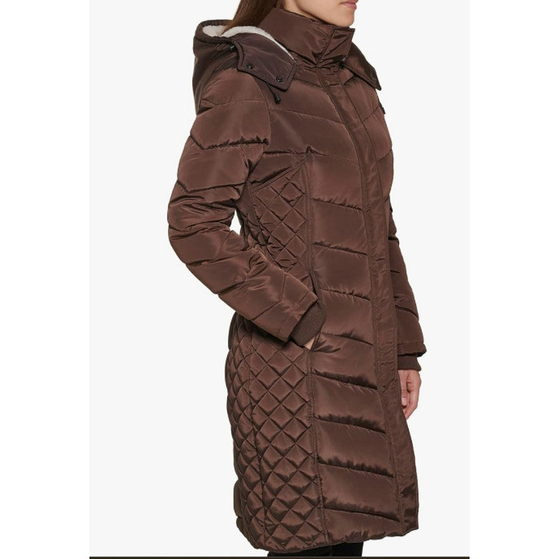 Kenneth Cole Plus Medium Faux-Fur-Trim Hooded Puffer Coat Jacket full Zip NEW