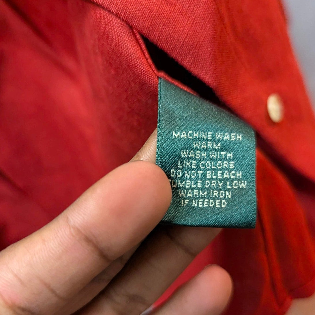 Lauren Ralph Lauren Petite Red Linen Roll Tab Sleeve Button Down Shirt Small PP