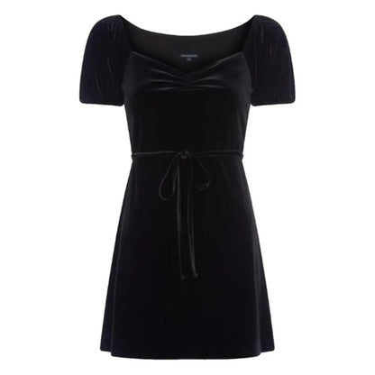 French Connection Size 8 Black Velvet yule collection Dress Pouf Sleeve Cocktail