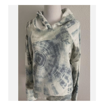 Pullover Fleece Hoodie Socialite Womens Blue Green Tie Dye Print Size SMALL NWT