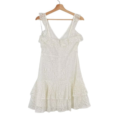 All in Favor Lace Ruffle Dress Layered A-Line Mini White Wedding Party SMALL NEW