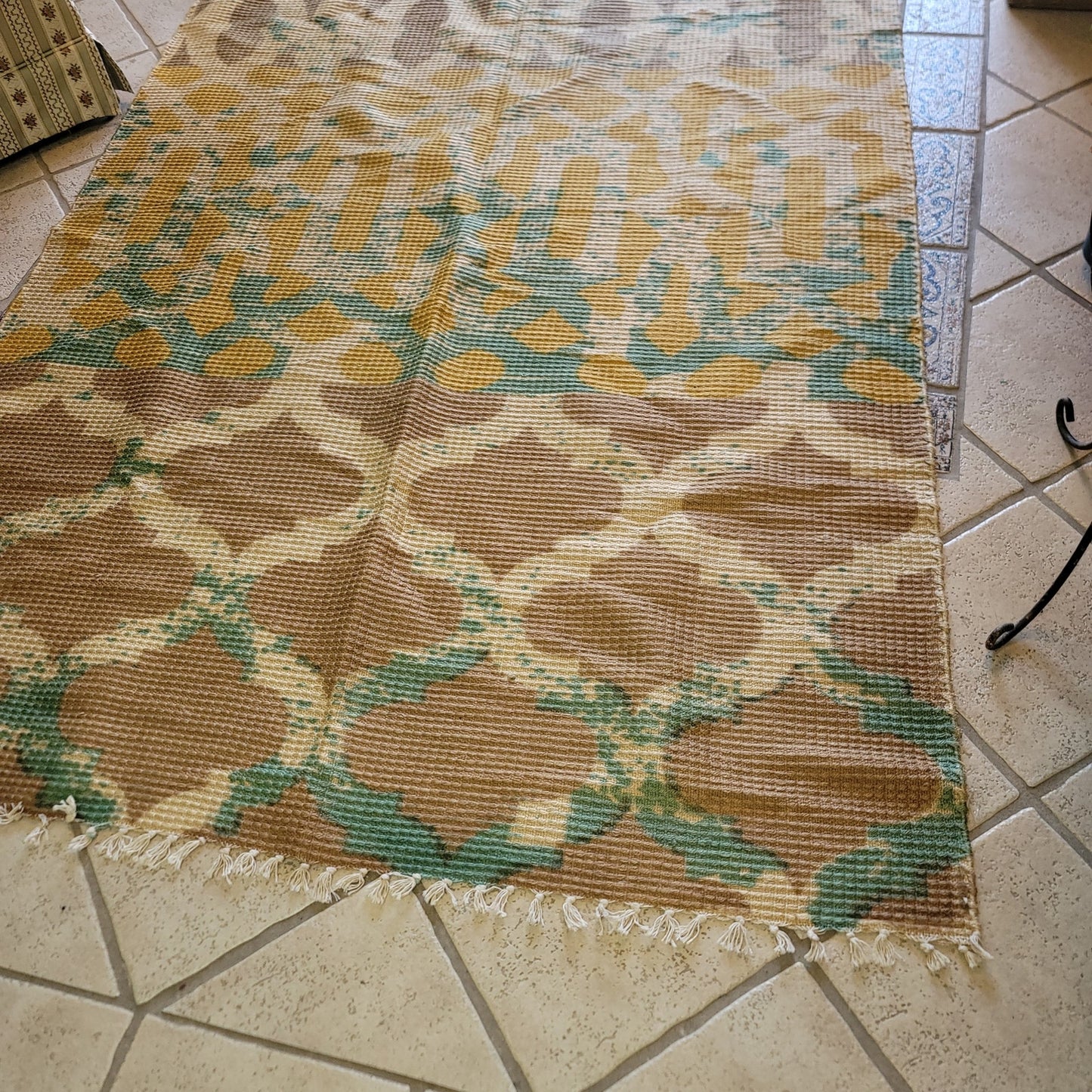 World Market Area Rug 5' x 8'  Jute Blend Green Tan Cream Green Fringe Geometric