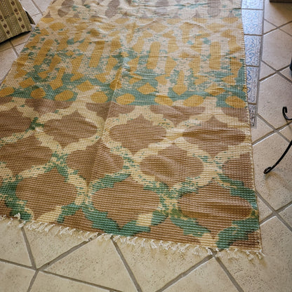 World Market Area Rug 5' x 8'  Jute Blend Green Tan Cream Green Fringe Geometric
