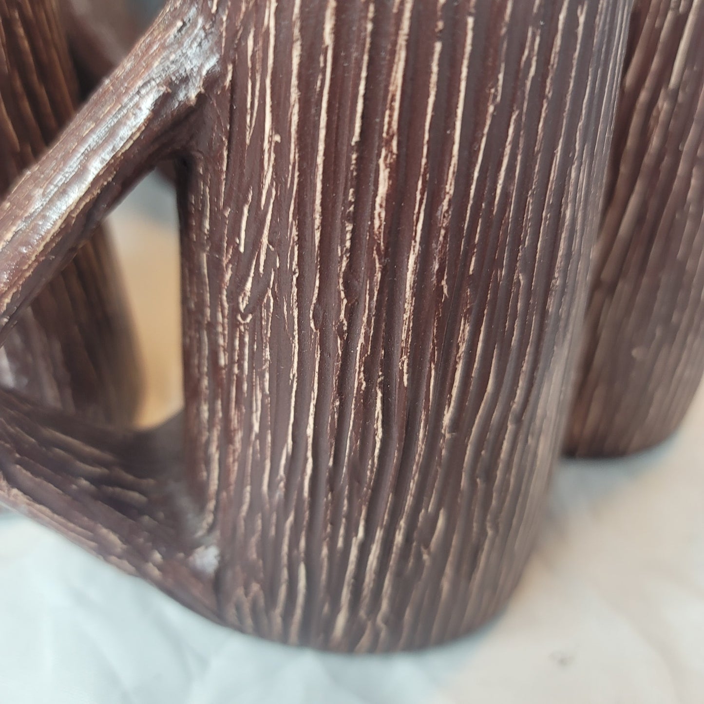 MCM textured pitcher and serving mugs cups Textured bark Brown Orange White SET