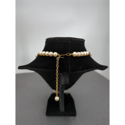 Vintage Cream Faux Pearl Graduated Station Necklace Gold-Tone 24" opera length