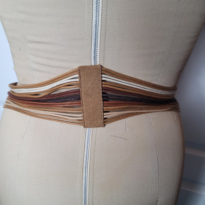 Vintage brass leather multi Strand cinch belt boho brass buckle Medium boho
