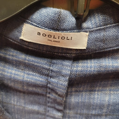 BOGLIOLI Italian Light Linen Jacket Blue Plaid Casual Summer EU50 Men's Large