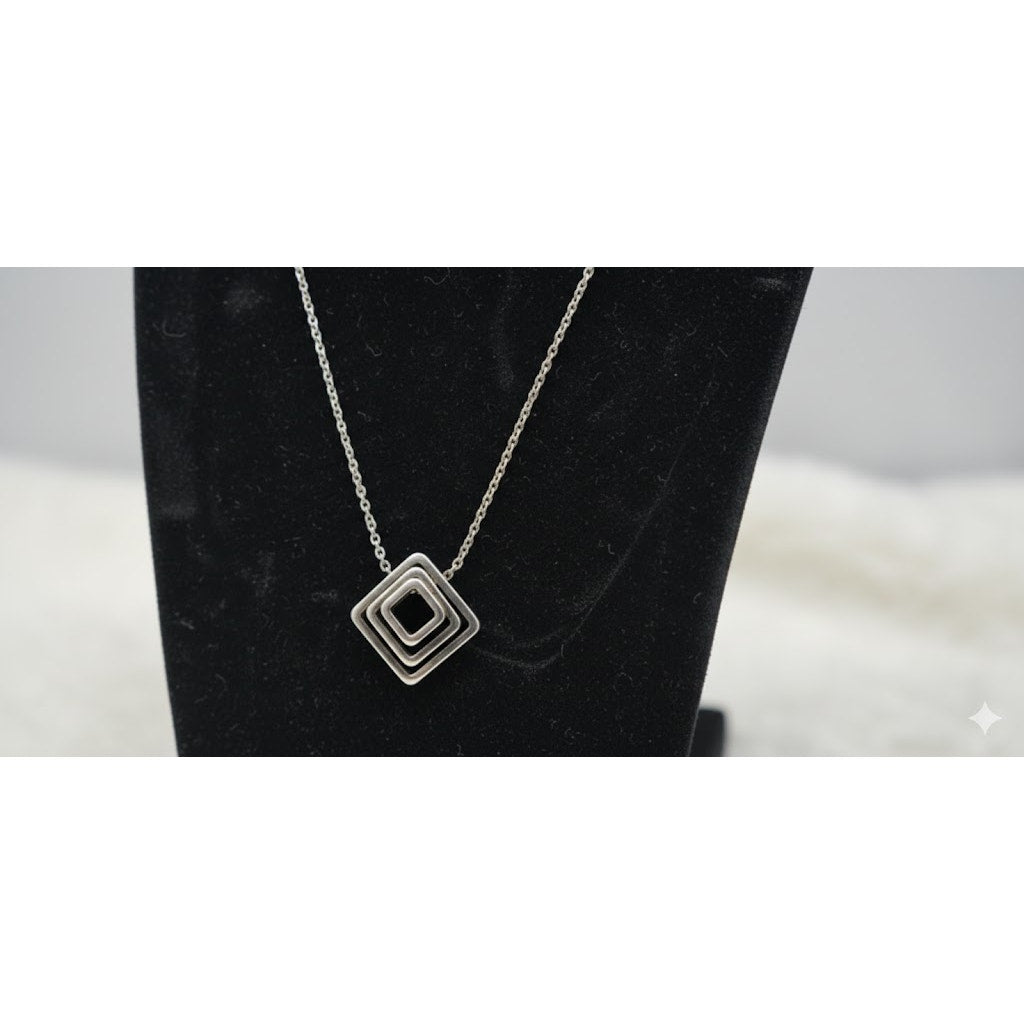 NY & Co Vintage Silver Geometric Triple Square Statement Necklace Minimalist