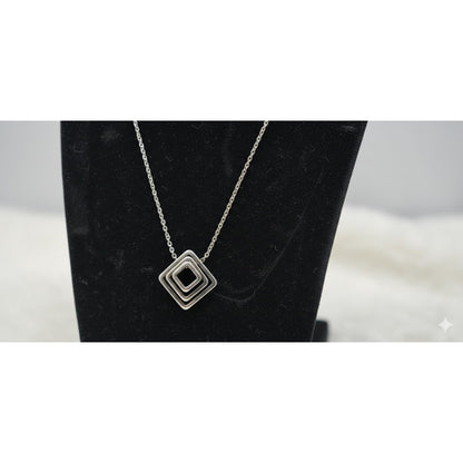 NY & Co Vintage Silver Geometric Triple Square Statement Necklace Minimalist