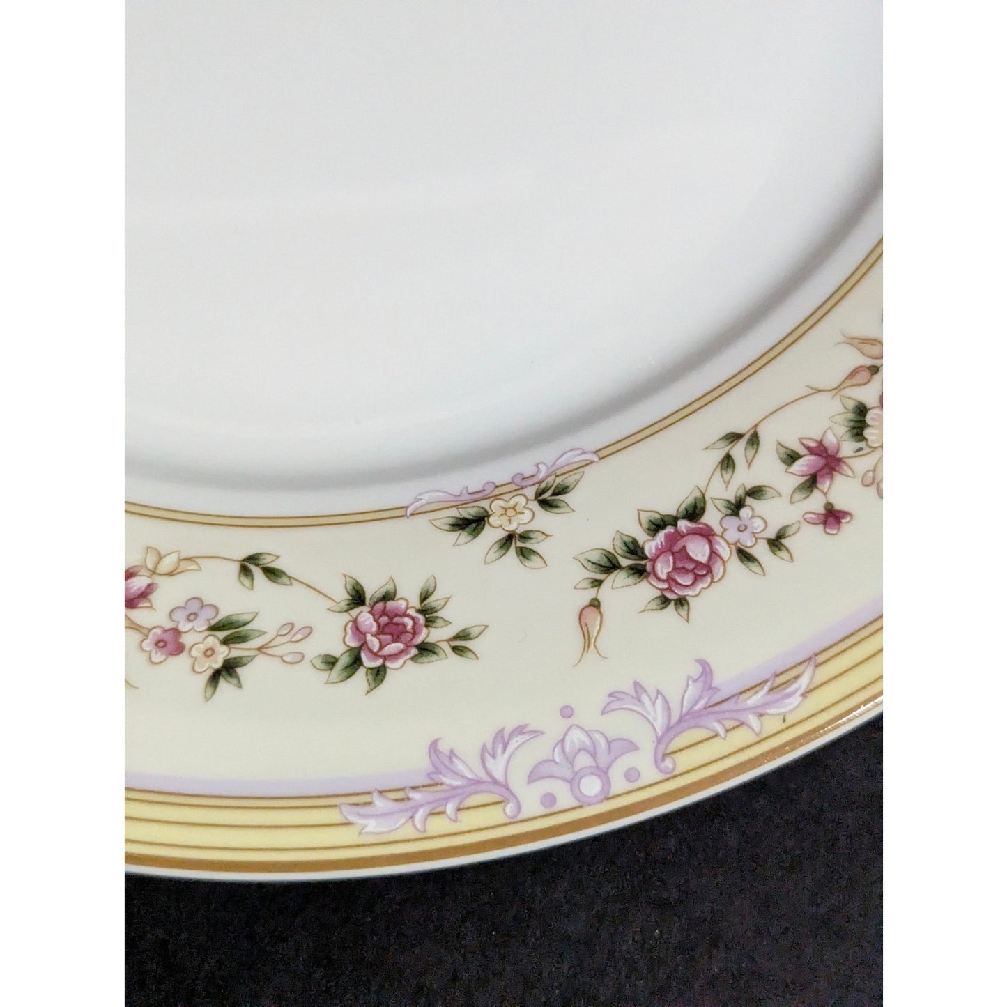 Vintage Lynns Fine China Dinner Plates Set of 3 Floral Gold Trim French Country