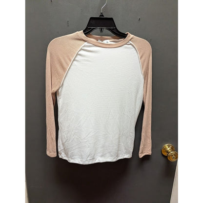 Poof Pink Ribbed SZ LARGE Womens lightweight NEW long sleeve raglan