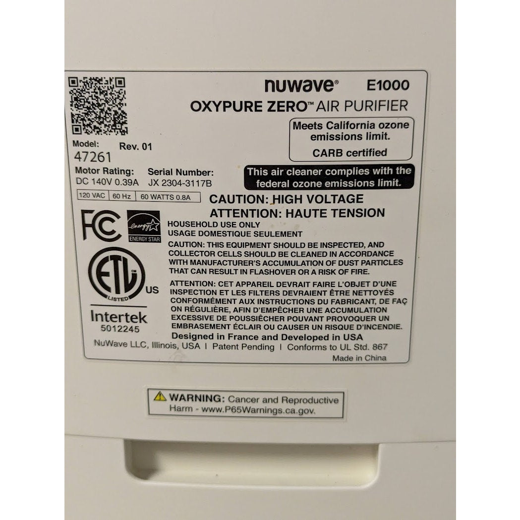 NuWave E1000 OxyPure Zero Air purifier White : SECONDHAND SANDIES