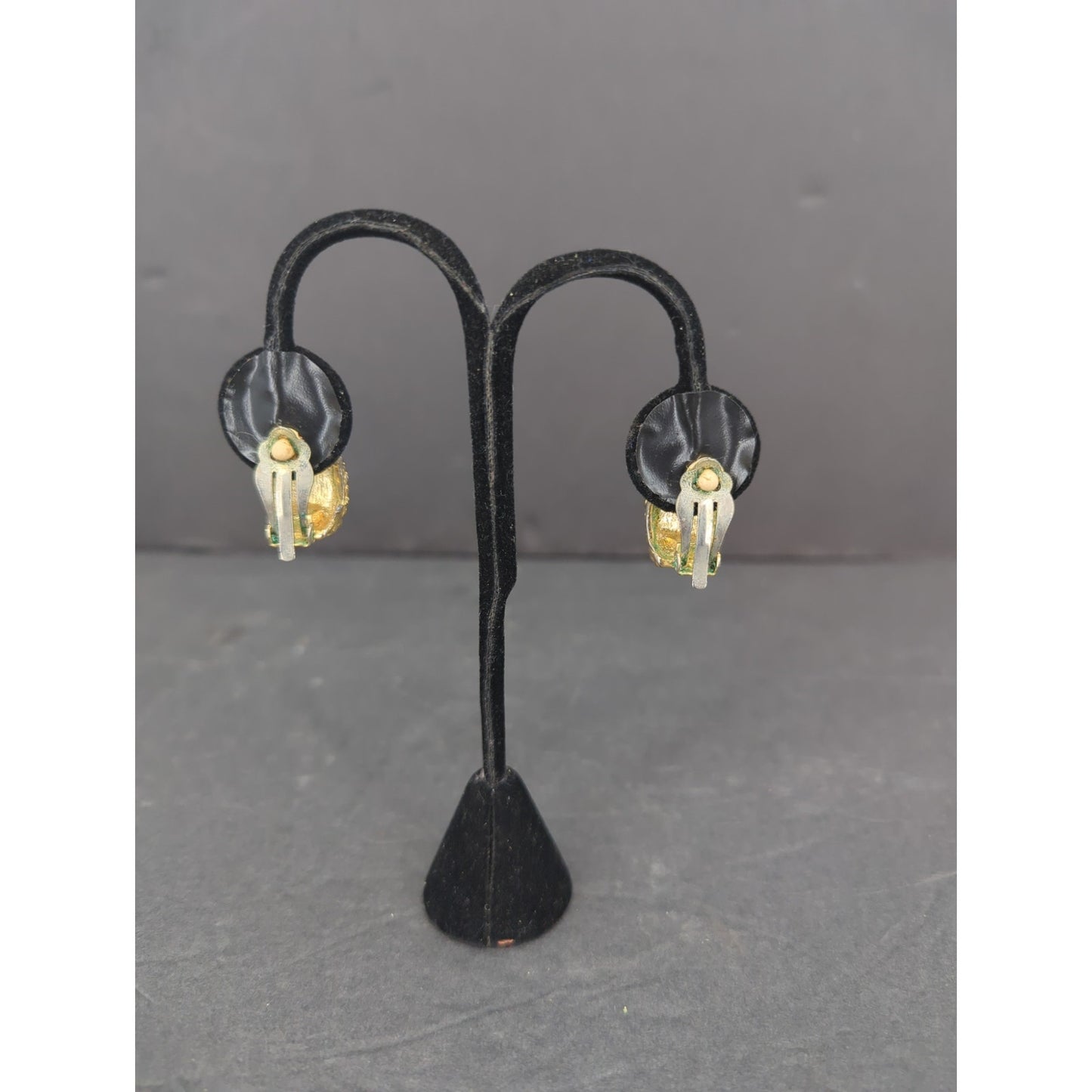 Vintage Gold Tone Textured Beaded Chunky Crescent Half Hoop Drop Earrings Retro