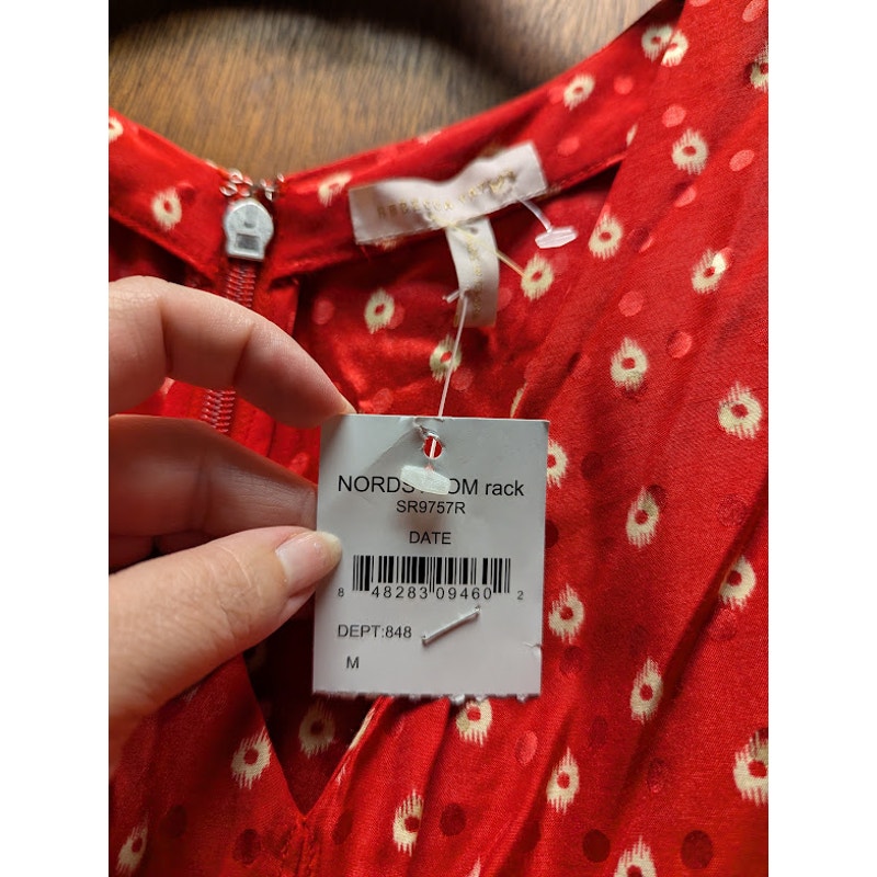 Rebecca Taylor Silk Red Midi Dress Long Sleeve VNeck Modesty Size Medium NEW