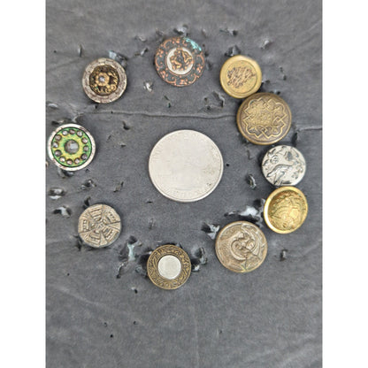 LOT UU of 10 Antique Vintage Victorian Brass Mixed Materials Buttons ESTATE FIND